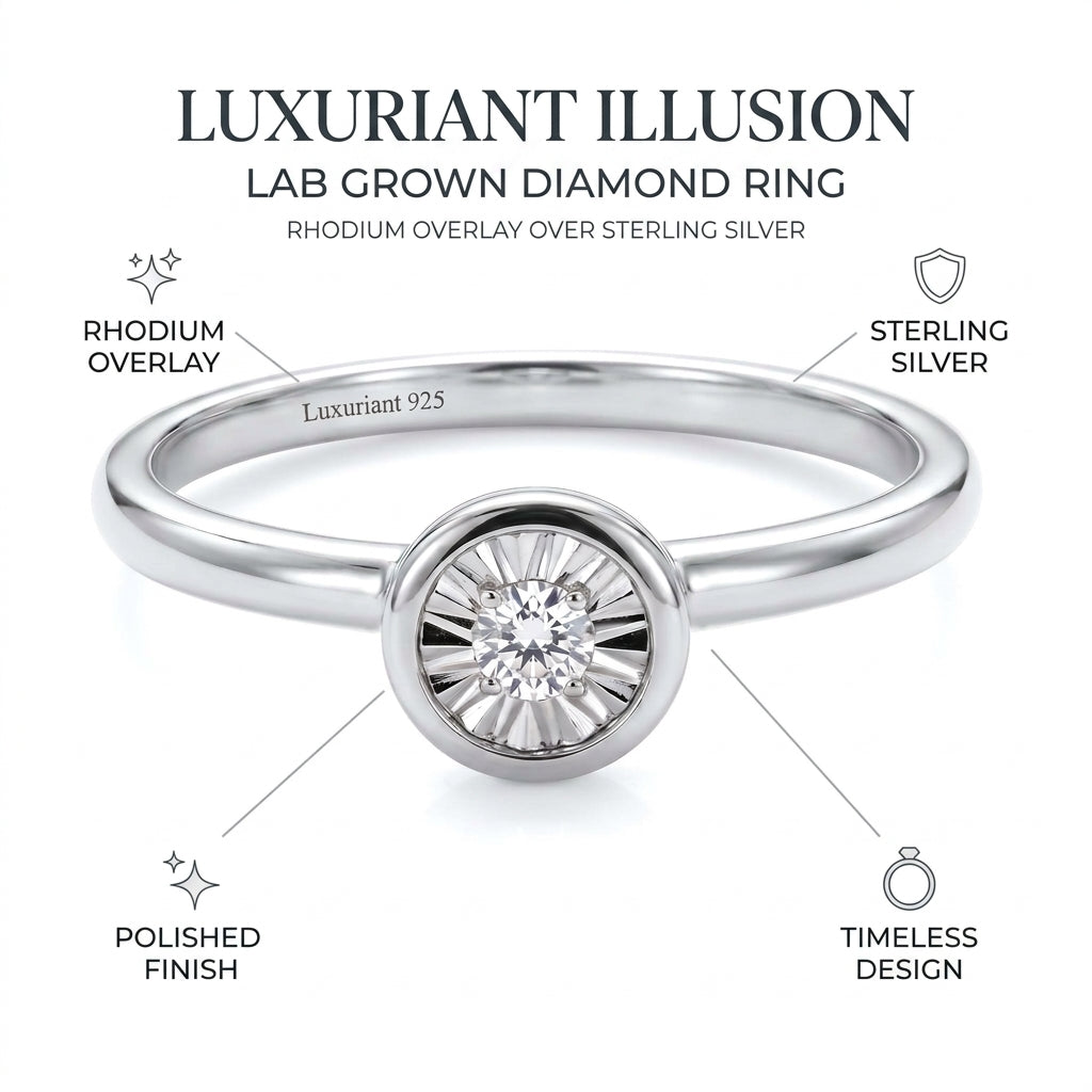 LUXURIANT 0 Ct. Lab Grown Diamond SI G-H Solitaire Ring in Rhodium Overlay Sterling Silver V32655192 6