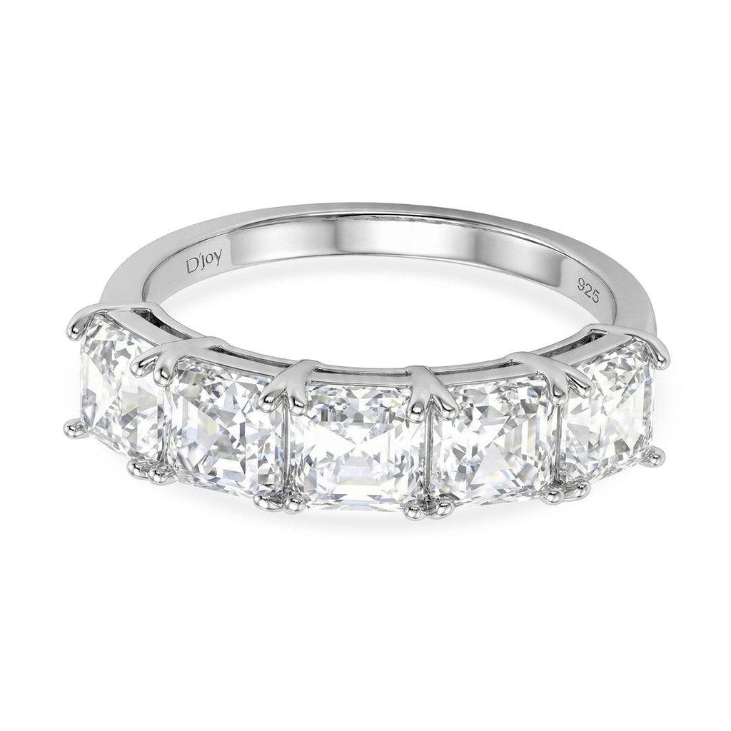 D'Joy Moissanite 5 Stone Ring in Rhodium Overlay Sterling Silver 3.45 Ct._8375002
