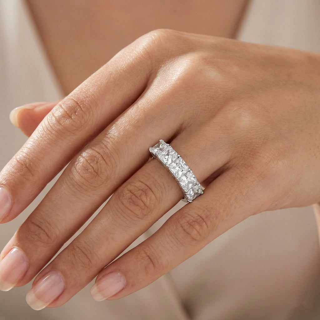 D'Joy Moissanite 5 Stone Ring in Rhodium Overlay Sterling Silver 3.45 Ct._8375002_2