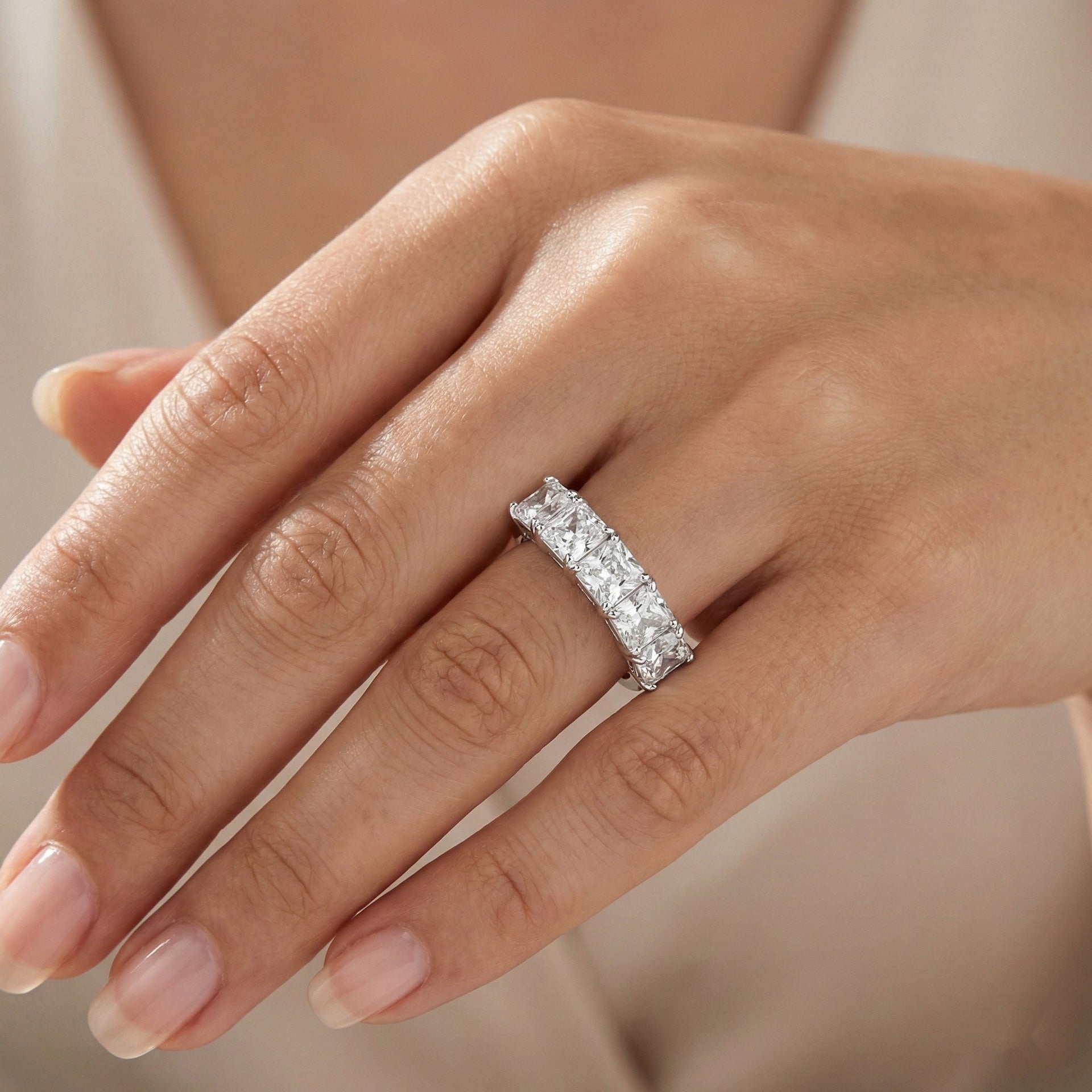 D'Joy Moissanite 5 Stone Ring in Rhodium Overlay Sterling Silver 3.45 Ct. V32514570 2