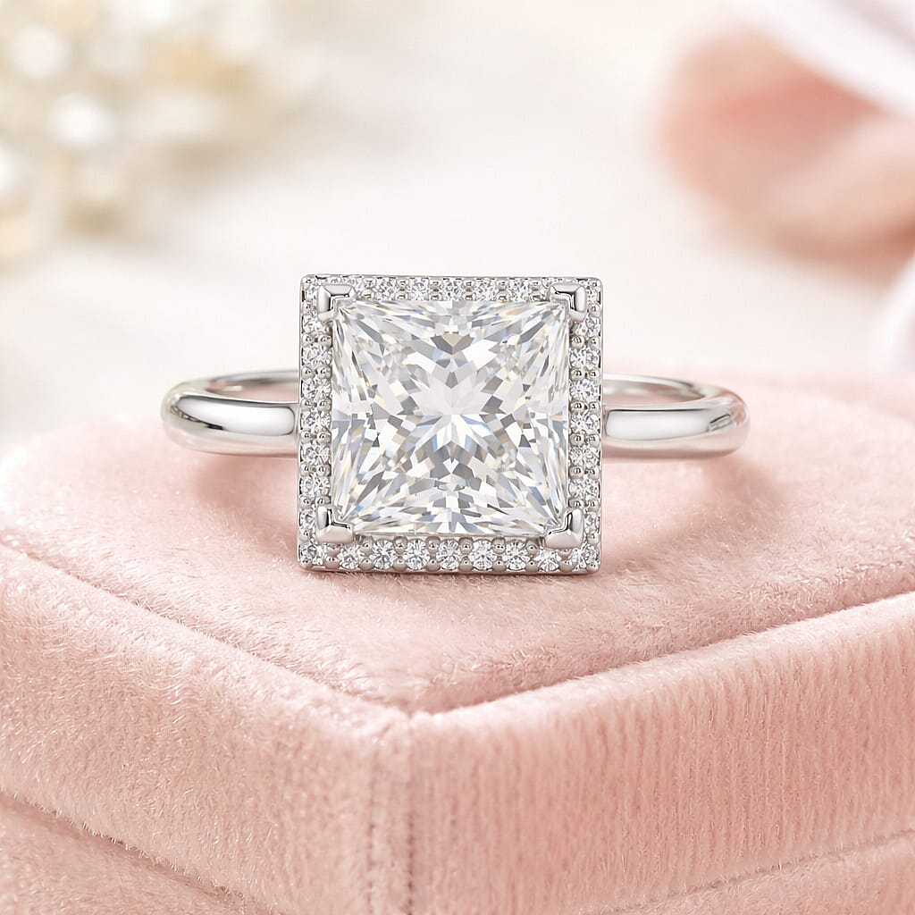 Moissanite Princess Cut Ring in Rhodium Overlay Sterling Silver 4.25 Ct. 8375031 2