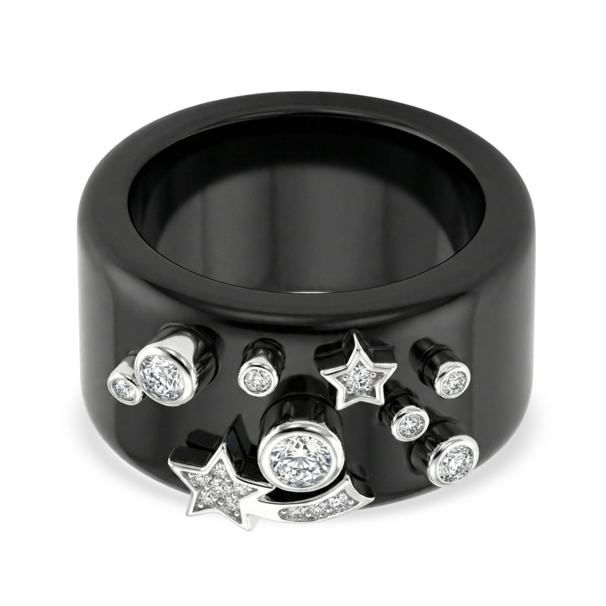 D'Joy Moissanite, Black Jade Band Celestial Ring in Rhodium Overlay Sterling Silver 25.33 Ct. V32577003 0
