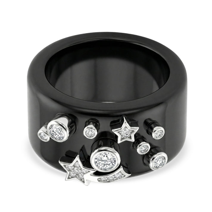 D'Joy Moissanite, Black Jade Band Celestial Ring in Rhodium Overlay Sterling Silver 25.33 Ct. 8375069 1