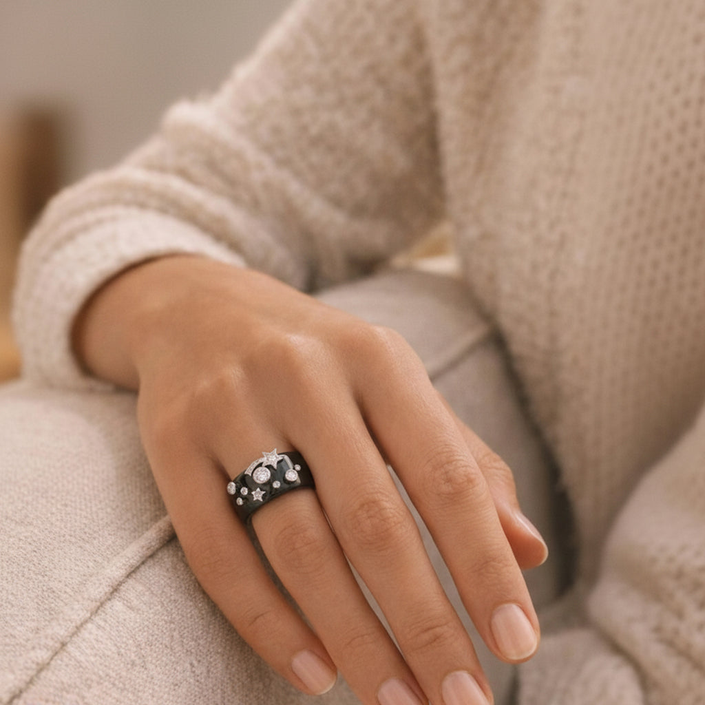 D'Joy Moissanite & Boots Black Jade Band Celestial Band Ring in Rhodium Overlay Sterling Silver 25.33 Ct._8375069_3