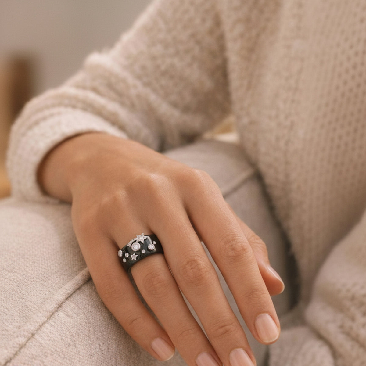 D'Joy Moissanite, Black Jade Band Celestial Ring in Rhodium Overlay Sterling Silver 25.33 Ct. V32577003 4