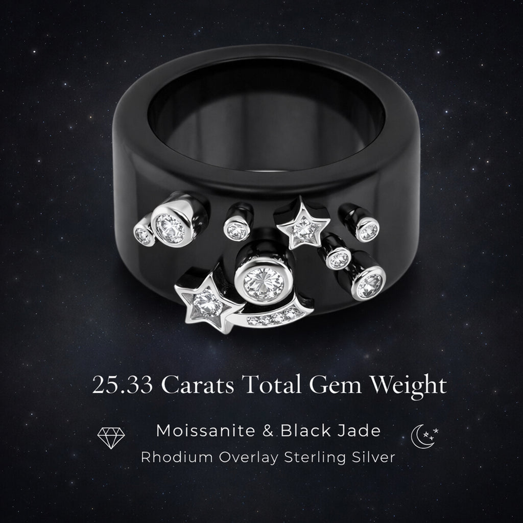 D'Joy Moissanite & Boots Black Jade Band Celestial Band Ring in Rhodium Overlay Sterling Silver 25.33 Ct._8375069_4