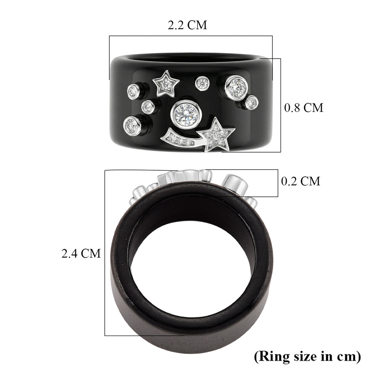 D'Joy Moissanite, Black Jade Band Celestial Ring in Rhodium Overlay Sterling Silver 25.33 Ct. V32577003 7