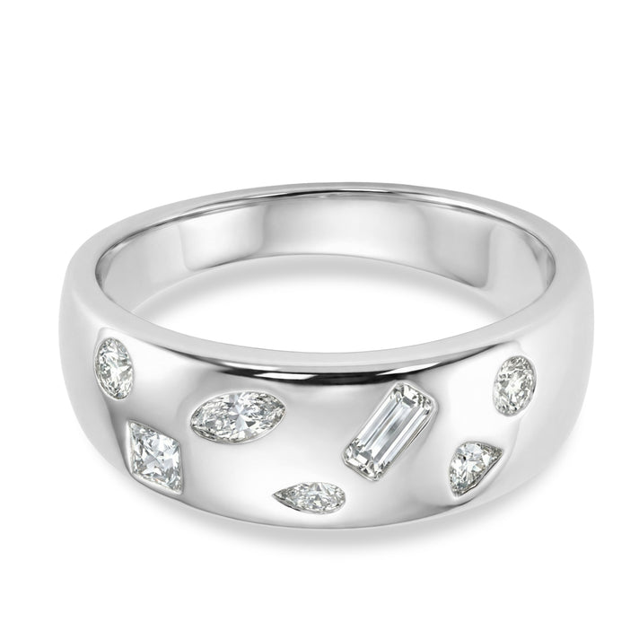 D'Joy Multi Cut Moissanite Wide Band Ring in Rhodium Overlay Sterling Silver V32510564 1