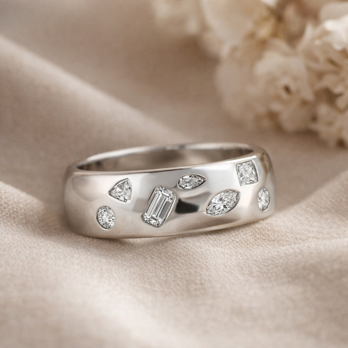 D'Joy Multi Cut Moissanite Wide Band Ring in Rhodium Overlay Sterling Silver V32510564 2
