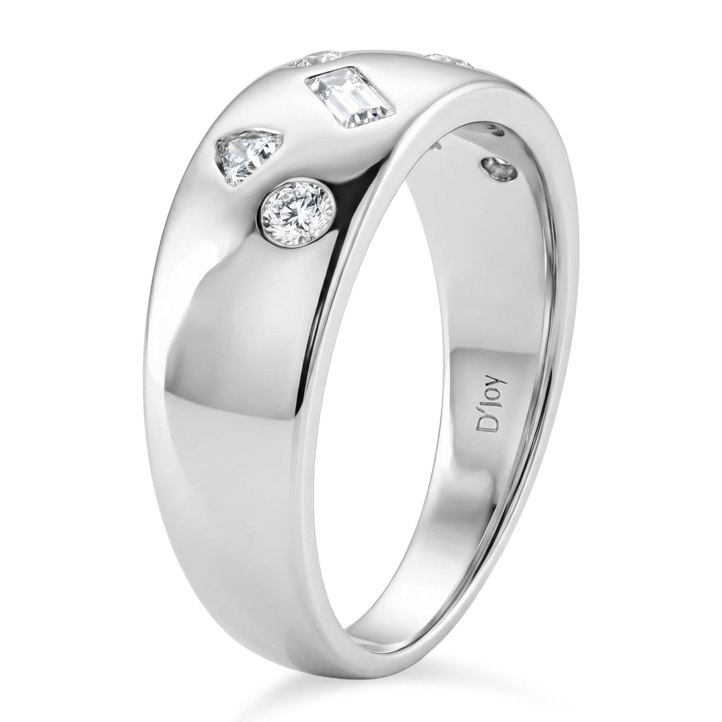 D'Joy Multi Cut Moissanite Wide Band Ring in Rhodium Overlay Sterling Silver_8375120_3