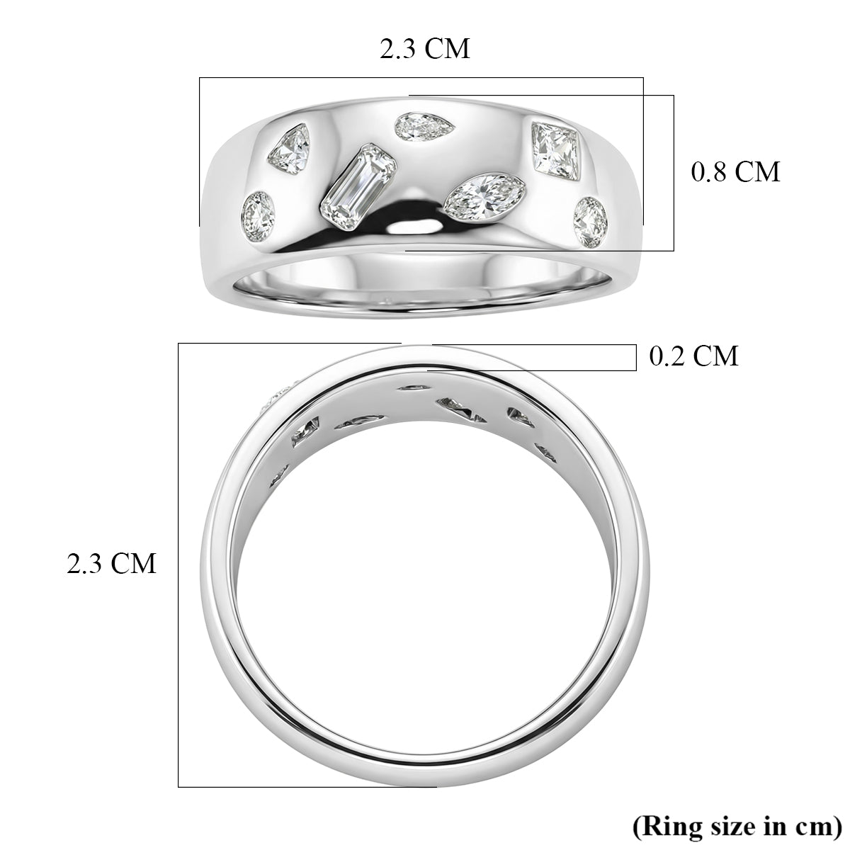 D'Joy Multi Cut Moissanite Wide Band Ring in Rhodium Overlay Sterling Silver V32490626 6