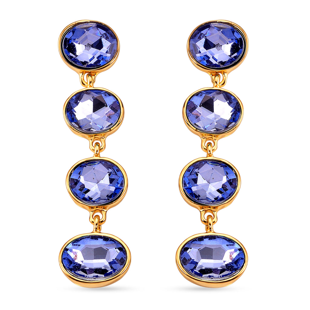 Blue Crystal Dangling Earring with Push Back in Yellow Gold Tone_8375212
