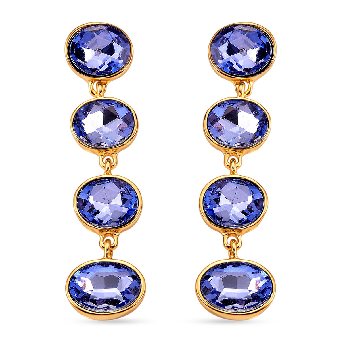 Blue Crystal Dangling Earring with Push Back in Yellow Gold Tone V32531433 0