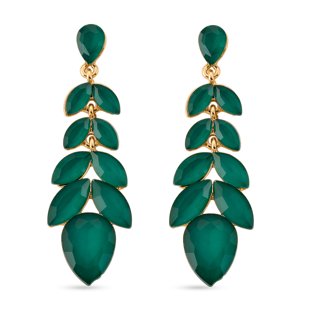 Green Crystal Dangling Earring with Push Back in Yellow Gold Tone_8375217