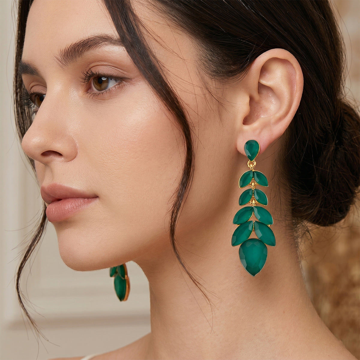 Green Crystal Dangling Earring with Push Back in Yellow Gold Tone 8375217 2