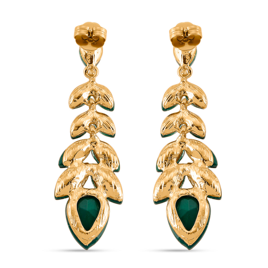 Green Crystal Dangling Earring with Push Back in Yellow Gold Tone_8375217_3