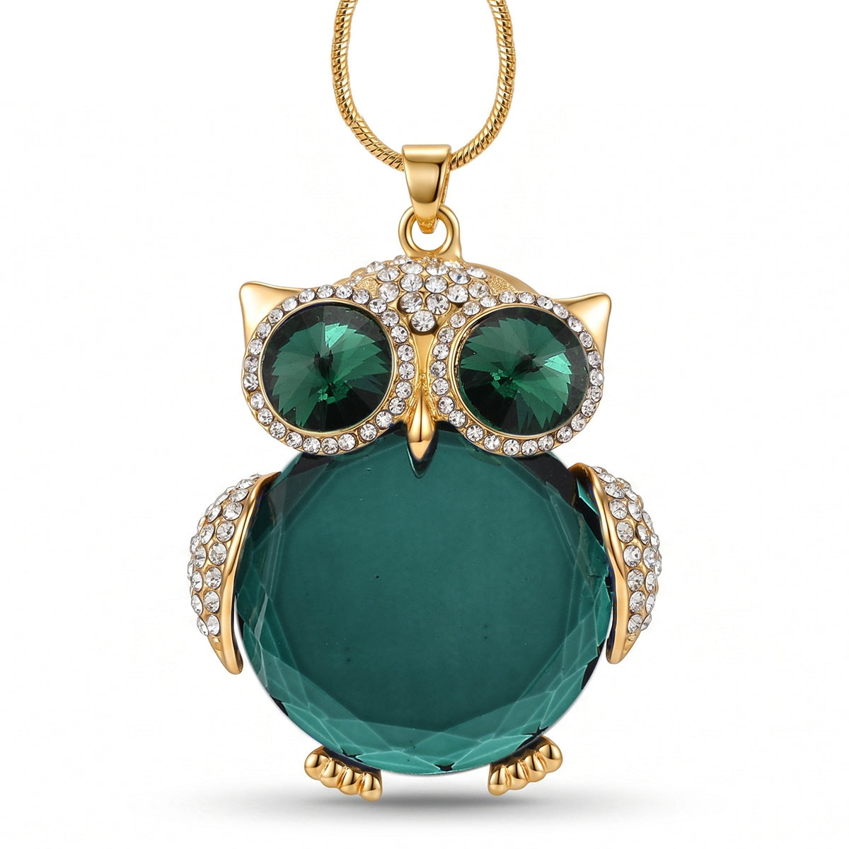 Green &amp; White Crystal Owl Pendant With Snake Necklace (Size - 28+2 Ext) With Lobster Clasp 8375340 0