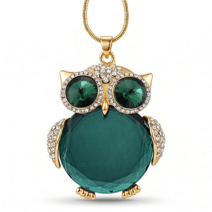 Green &amp; White Crystal Owl Pendant With Snake Necklace (Size - 28+2 Ext) With Lobster Clasp 8375340 1