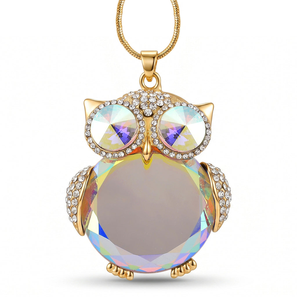 Mystic & White Crystal Owl Pendant With Snake Necklace (Size - 28+2 Ext) With Lobster Clasp_8375348