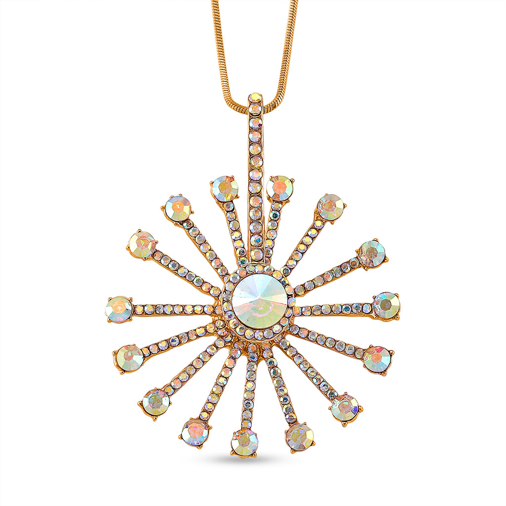 Simulated Mystic White Crystal Sunburst Pattern Necklace (Size - 28+2 Ext)_8375358