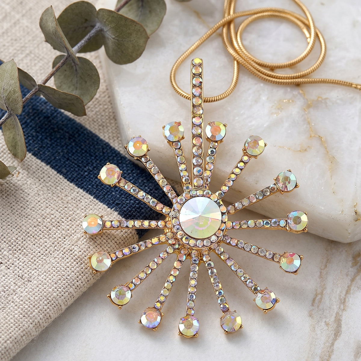 Simulated Mystic White Crystal Sunburst Pattern Necklace (Size - 28+2 Ext) V32514488 3