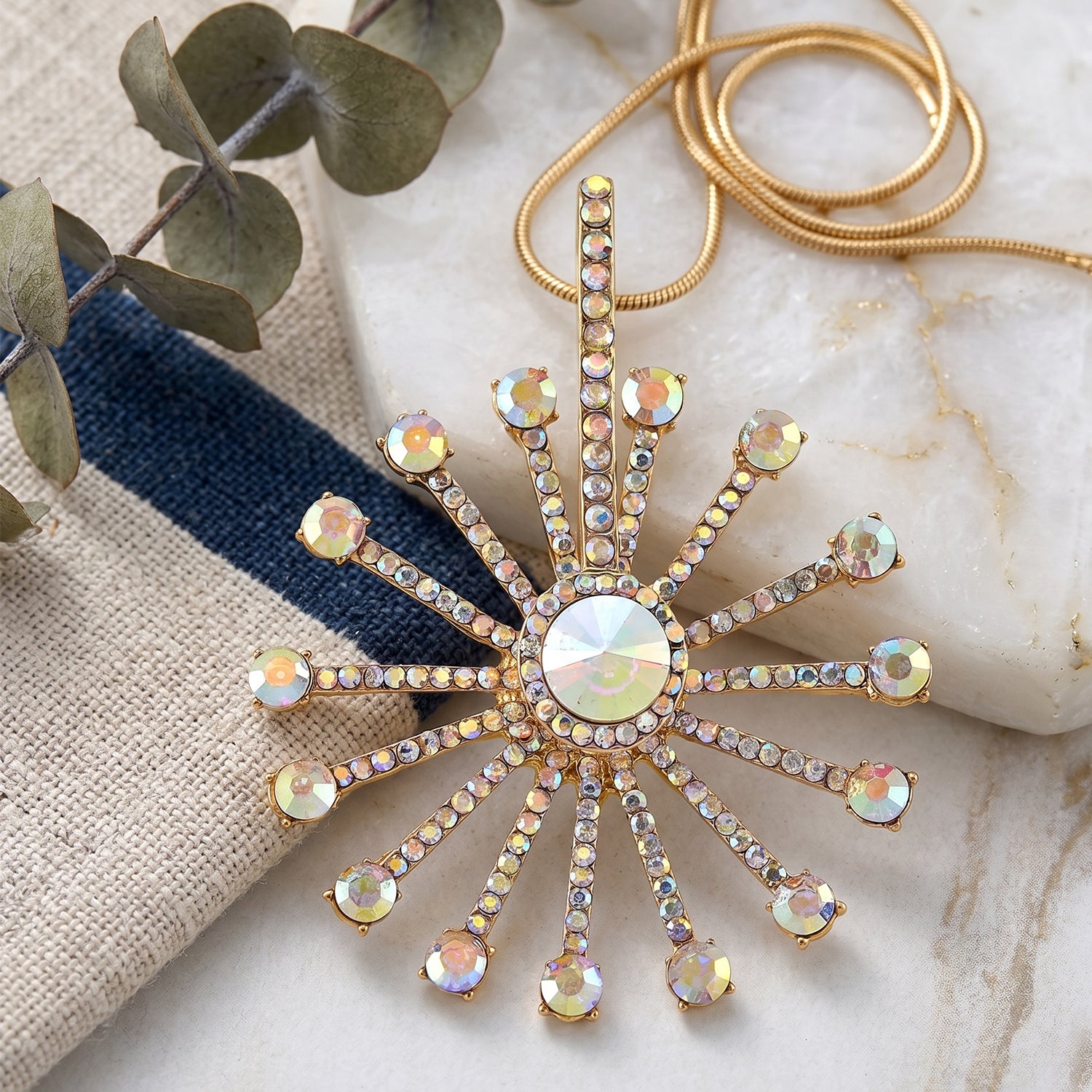 Simulated Mystic White Crystal Sunburst Pattern Necklace (Size - 28+2 Ext) V32514488 3