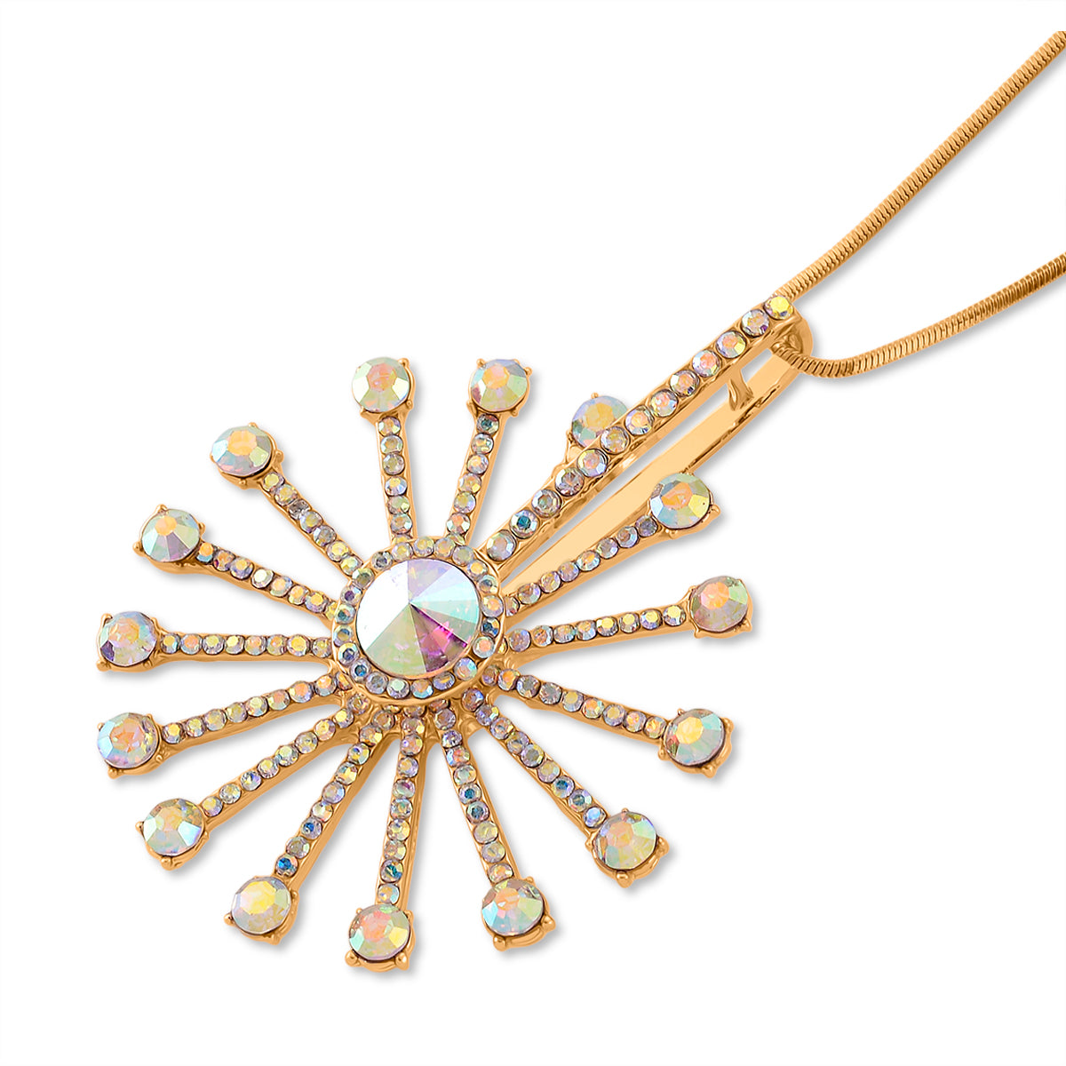 Simulated Mystic White Crystal Sunburst Pattern Necklace (Size - 28+2 Ext) V32514488 4