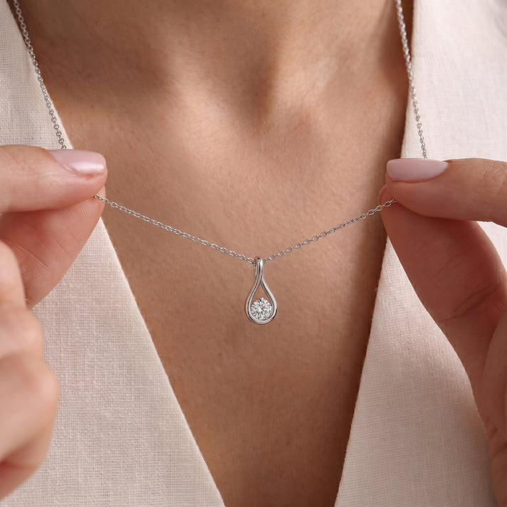 LUXURIANT Lab Grown Diamond Infinity Solitaire Pendant in Rhodium Sterling Silver 8375584 2