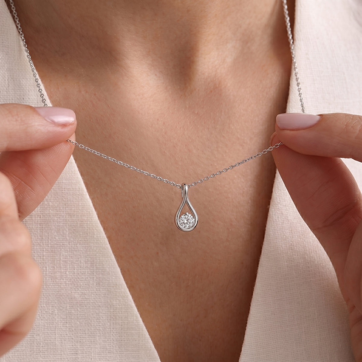 LUXURIANT Lab Grown Diamond Infinity Solitaire Pendant in Rhodium Sterling Silver 8375584 3