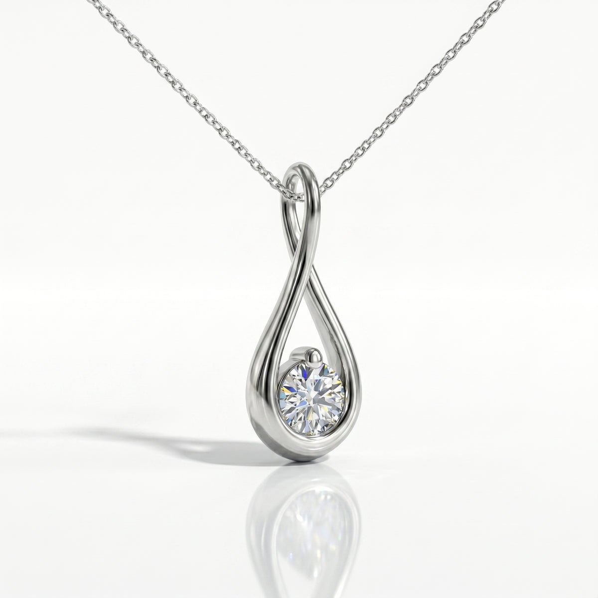 LUXURIANT Lab Grown Diamond Infinity Solitaire Pendant in Rhodium Sterling Silver 8375584 4