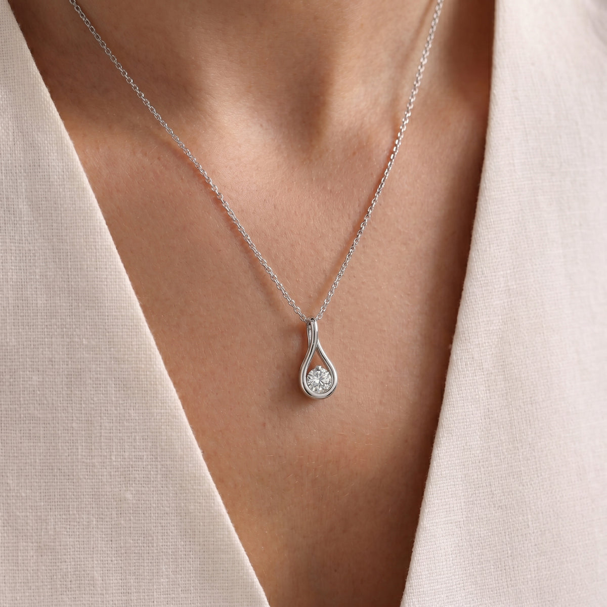 LUXURIANT Lab Grown Diamond Infinity Solitaire Pendant in Rhodium Sterling Silver 8375584 6