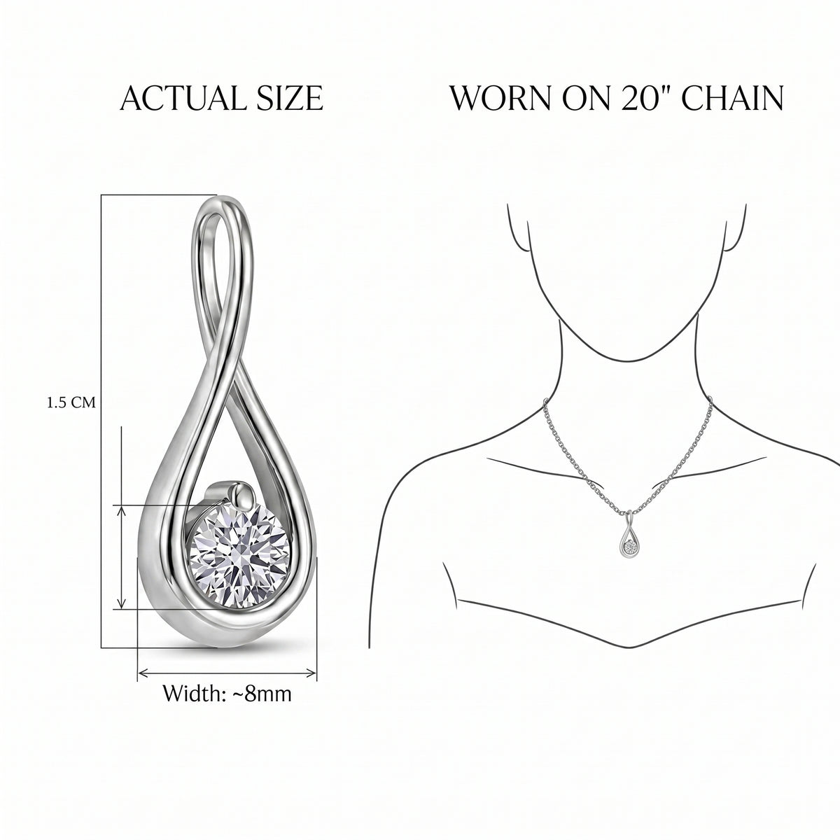 LUXURIANT Lab Grown Diamond Infinity Solitaire Pendant in Rhodium Sterling Silver 8375584 7