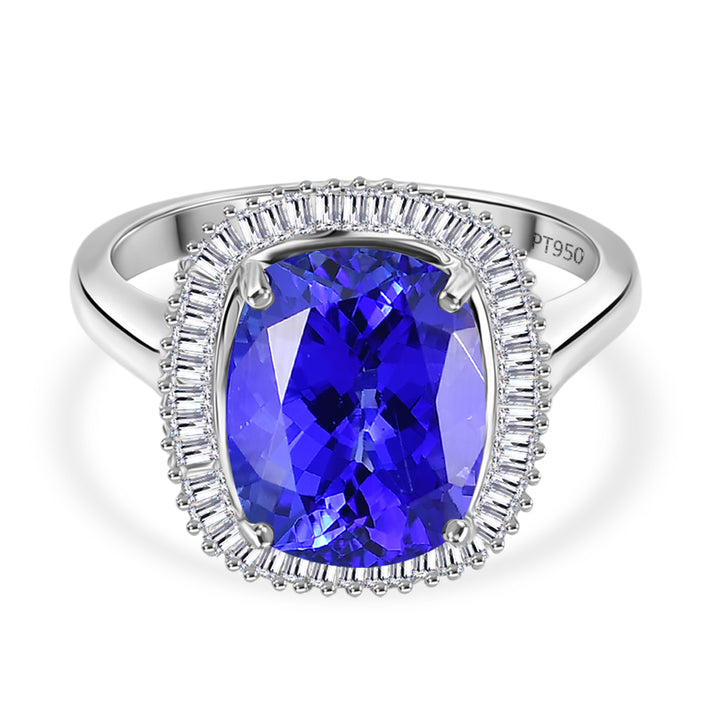 RHAPSODY 950 Platinum AAAA Tanzanite and Natural Diamond (VS-E-F) Halo Ring 4.62 Ct, Platinum Wt. 6.03 Gms 8375917 1