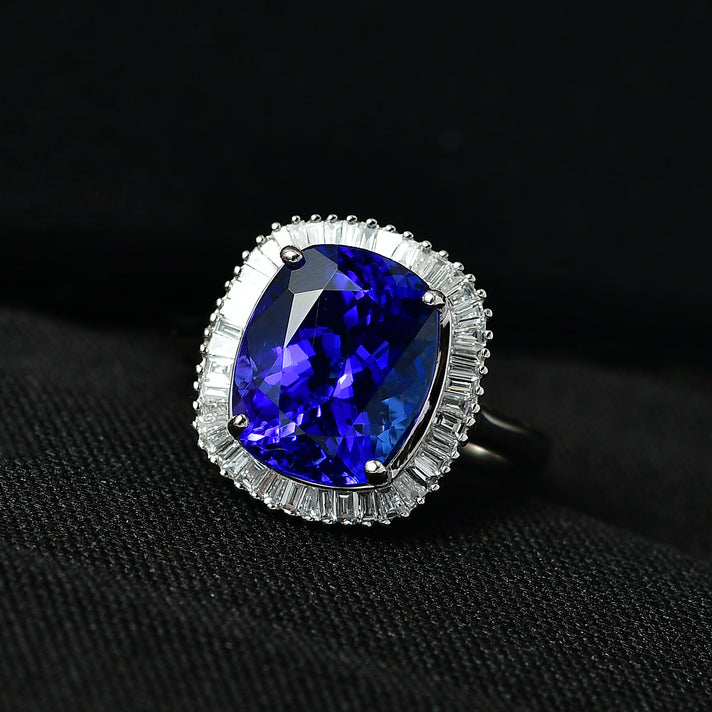 RHAPSODY 950 Platinum AAAA Tanzanite and Natural Diamond (VS-E-F) Halo Ring 4.62 Ct, Platinum Wt. 6.03 Gms 8375920 2
