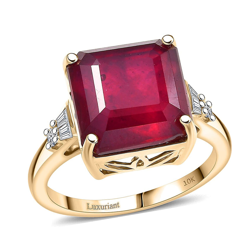 Luxuriant 10K Yellow Gold AAA Niassa Ruby, Lab Grown Diamond GH, SI Main Stone With Side Stone Ring, Gold Wt.3.42 Gms  9.500  Ct._8376189