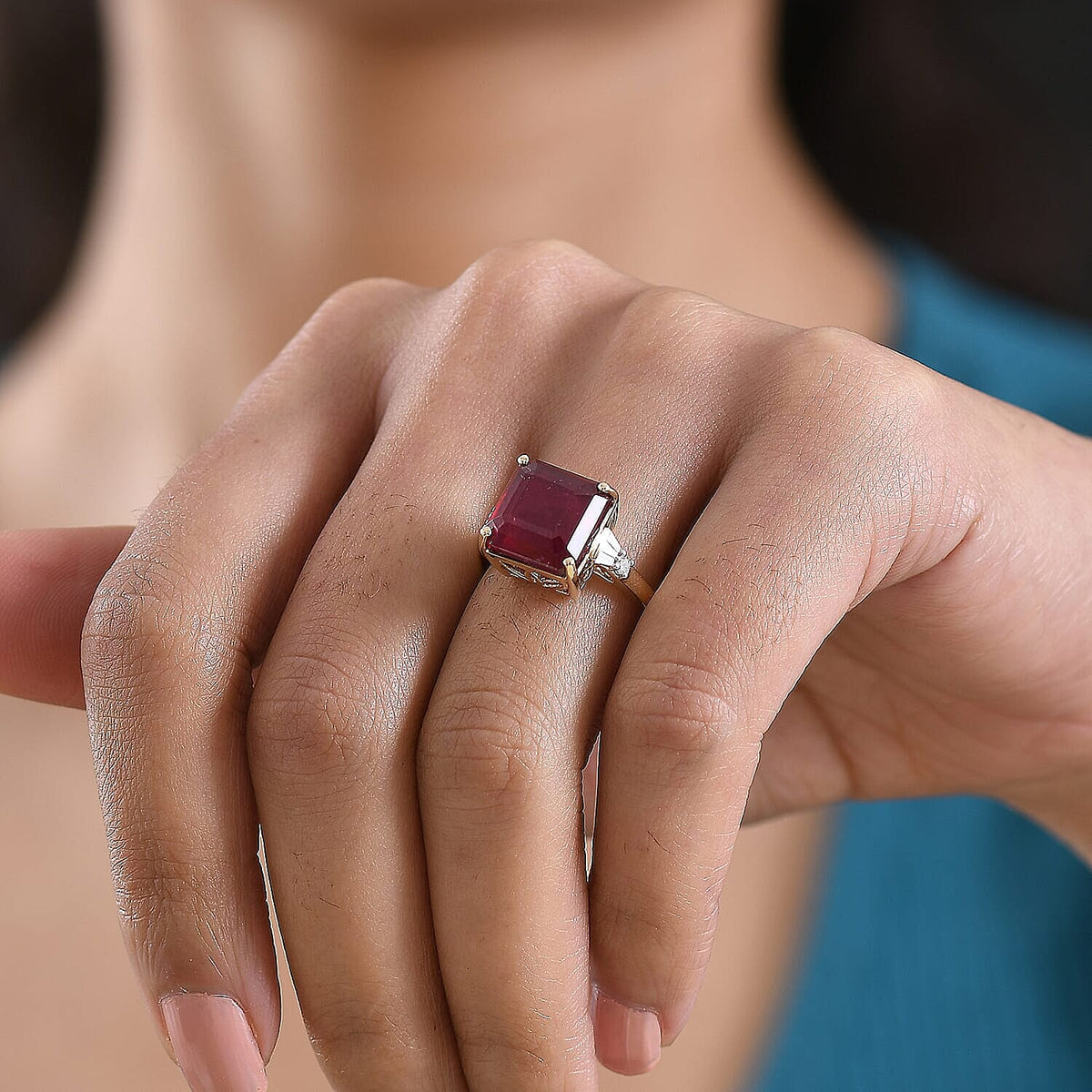 Luxuriant 10K Yellow Gold AAA Niassa Ruby, Lab Grown Diamond GH, SI Main Stone With Side Stone Ring, Gold Wt.3.42 Gms  9.500  Ct. 8376189 2
