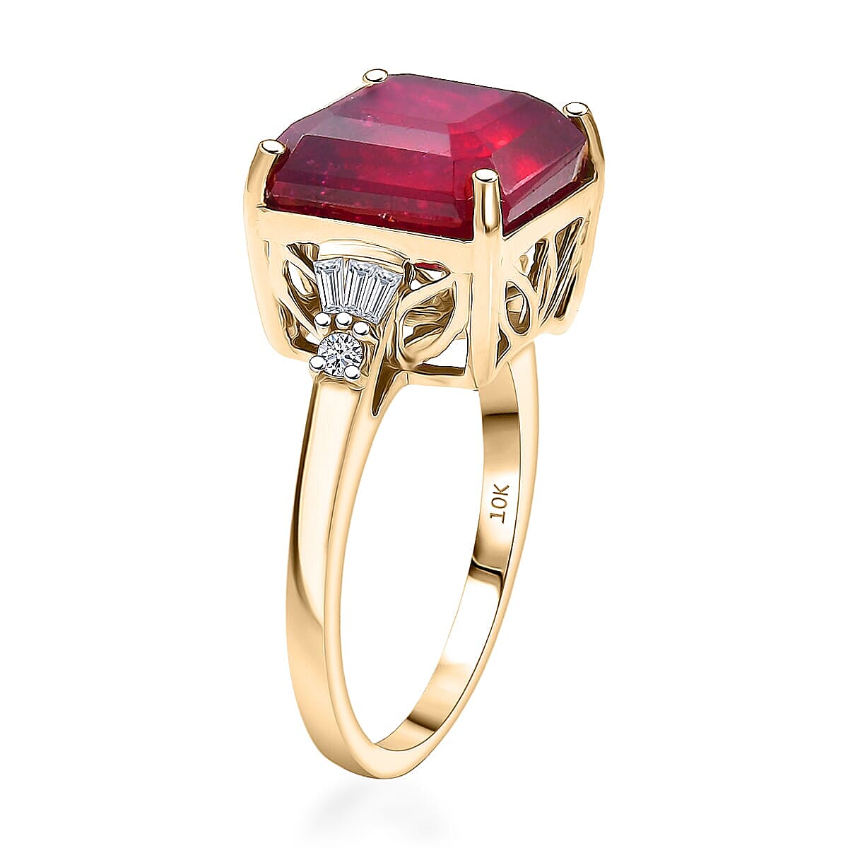 Luxuriant 10K Yellow Gold AAA Niassa Ruby, Lab Grown Diamond GH, SI Main Stone With Side Stone Ring, Gold Wt.3.42 Gms  9.500  Ct. 8376189 3