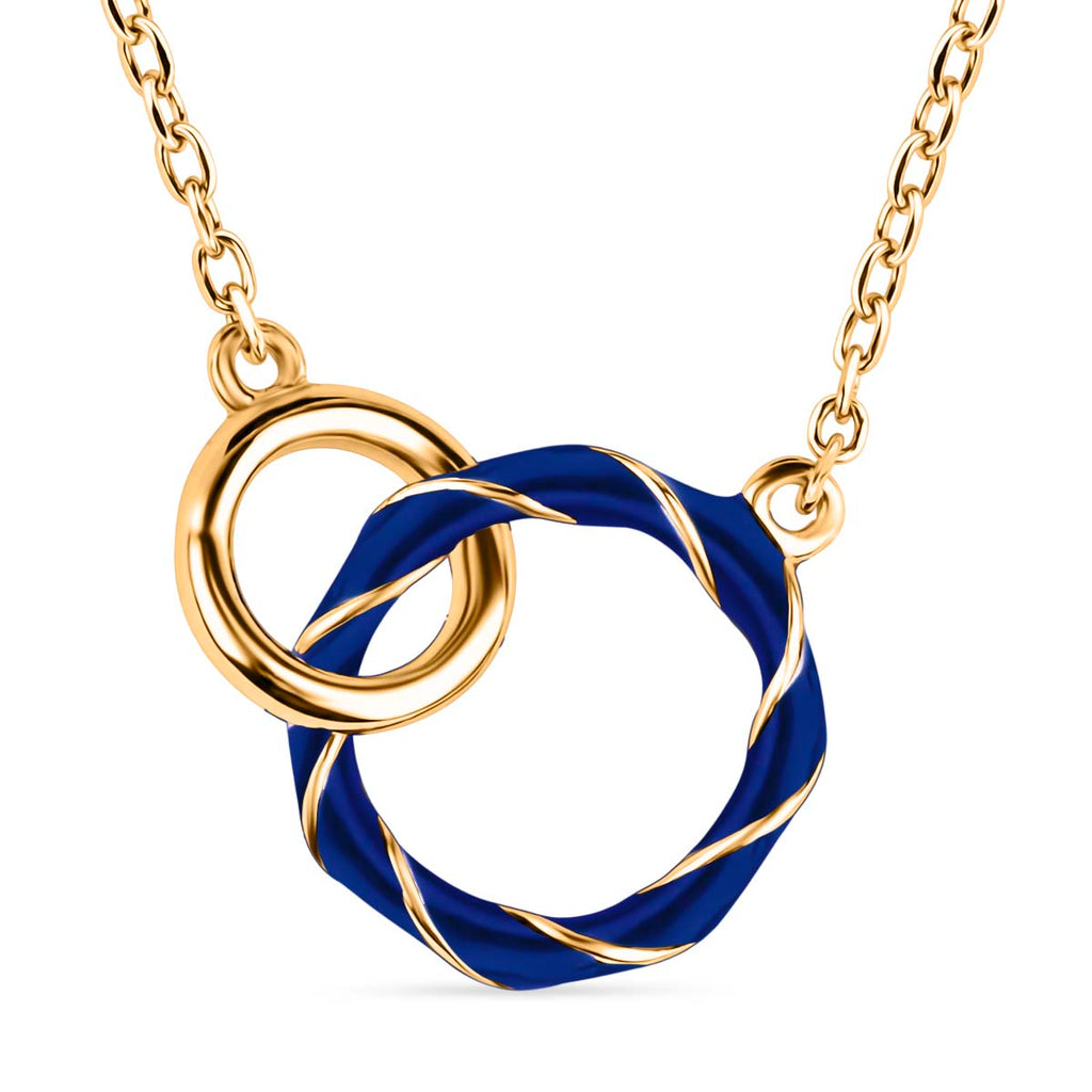 Sterling Silver Blue Enamelled Double Ring Necklace (Size 17 + 1 Ext) in Yellow Gold Plated_8376230