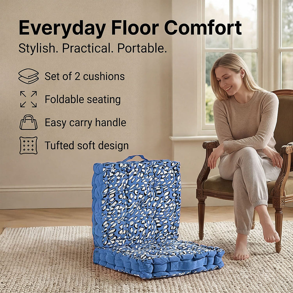 Bliss & Beyond Cotton Printed Cushion Cover (Size 40x8 cm) - Blue