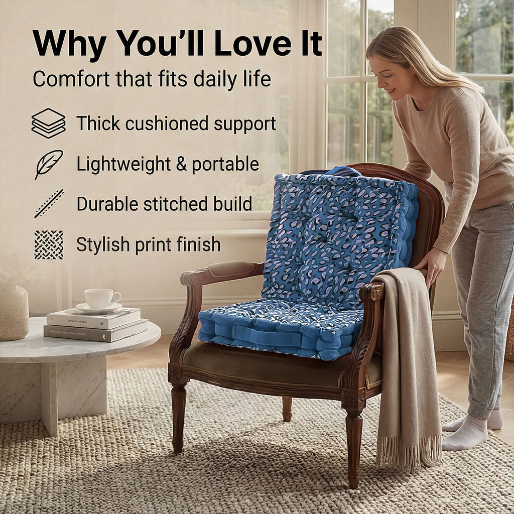 Bliss & Beyond Cotton Printed Cushion Cover (Size 40x8 cm) - Blue