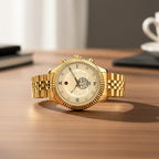 GENOA TIME V2 Miyota 2115 Quartz 3ATM WR Dragon Pattern & Crystal Dial & Gold Case Mens Watch with Gold Stainless Steel Strap_8376691_1