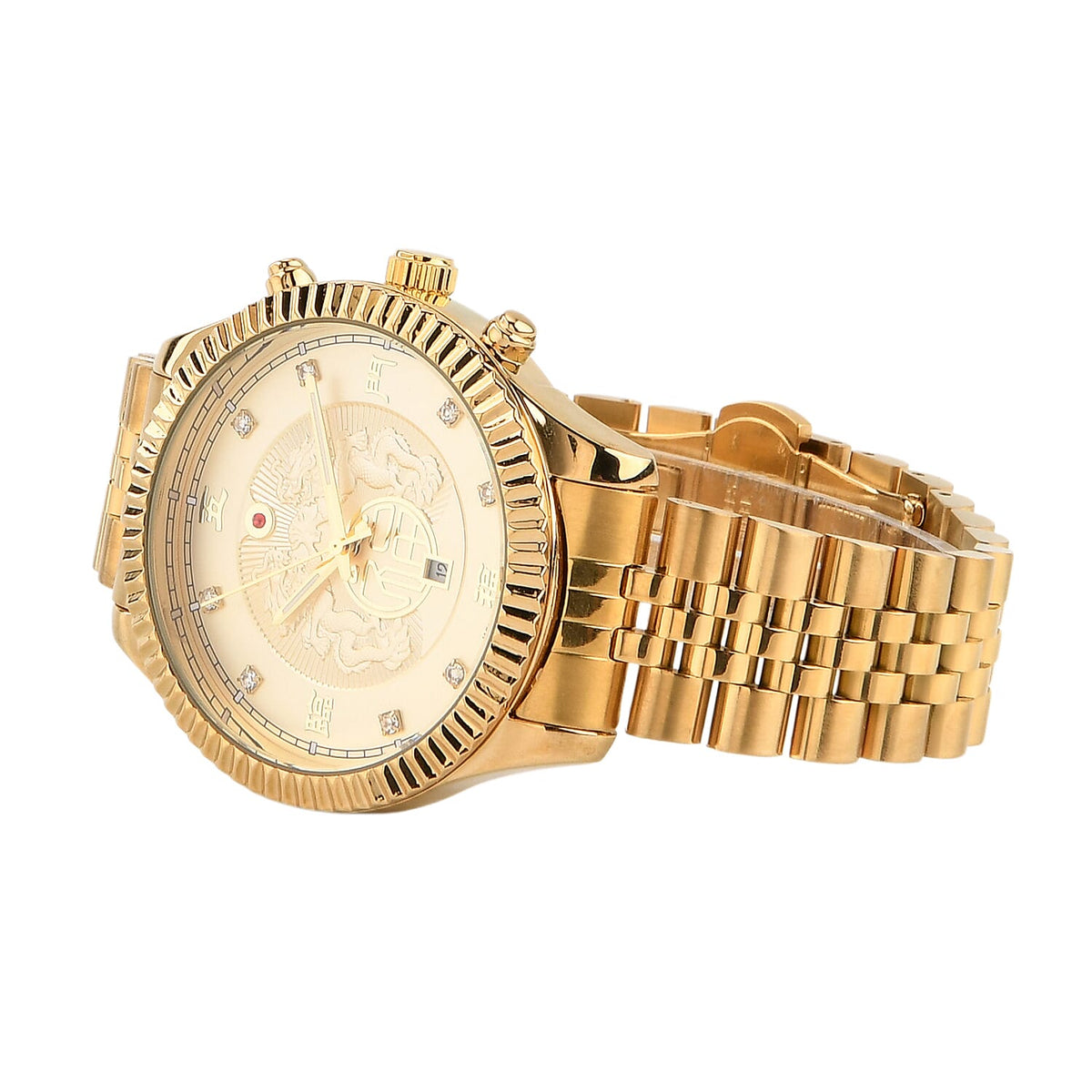 GENOA TIME V2 Miyota 2115 Quartz 3ATM WR Dragon Pattern &amp; Crystal Dial &amp; Gold Case Mens Watch with Gold Stainless Steel Strap V32572653 7