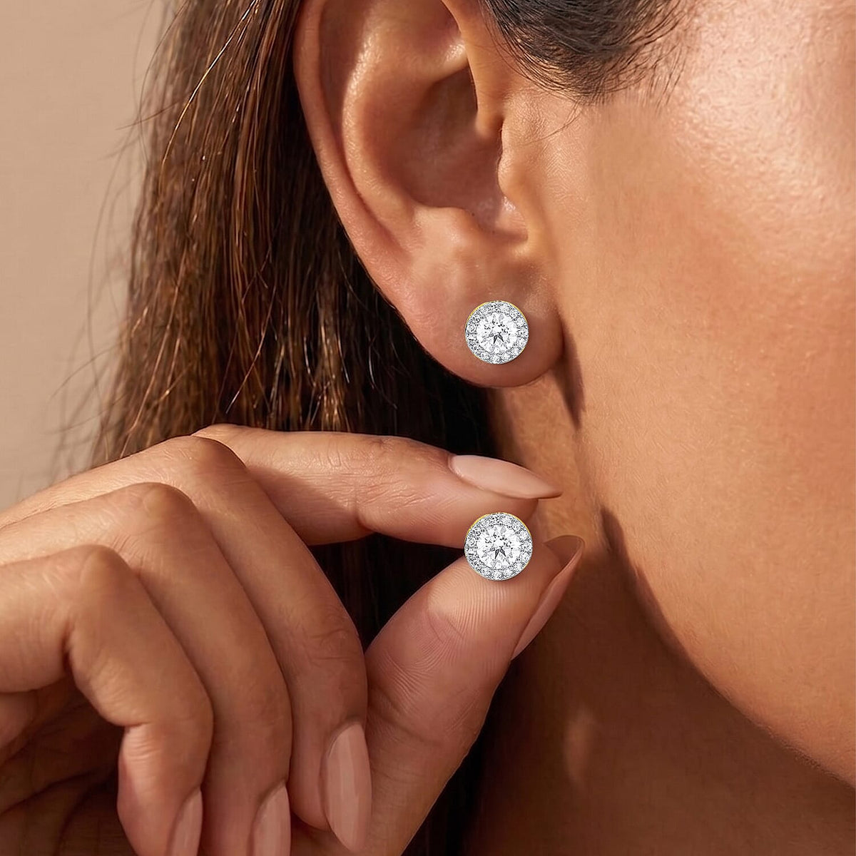 2 Ct. Lab Grown Diamond VS G-H Halo Earring with Push Back in 14K Yellow Gold 8377002 1