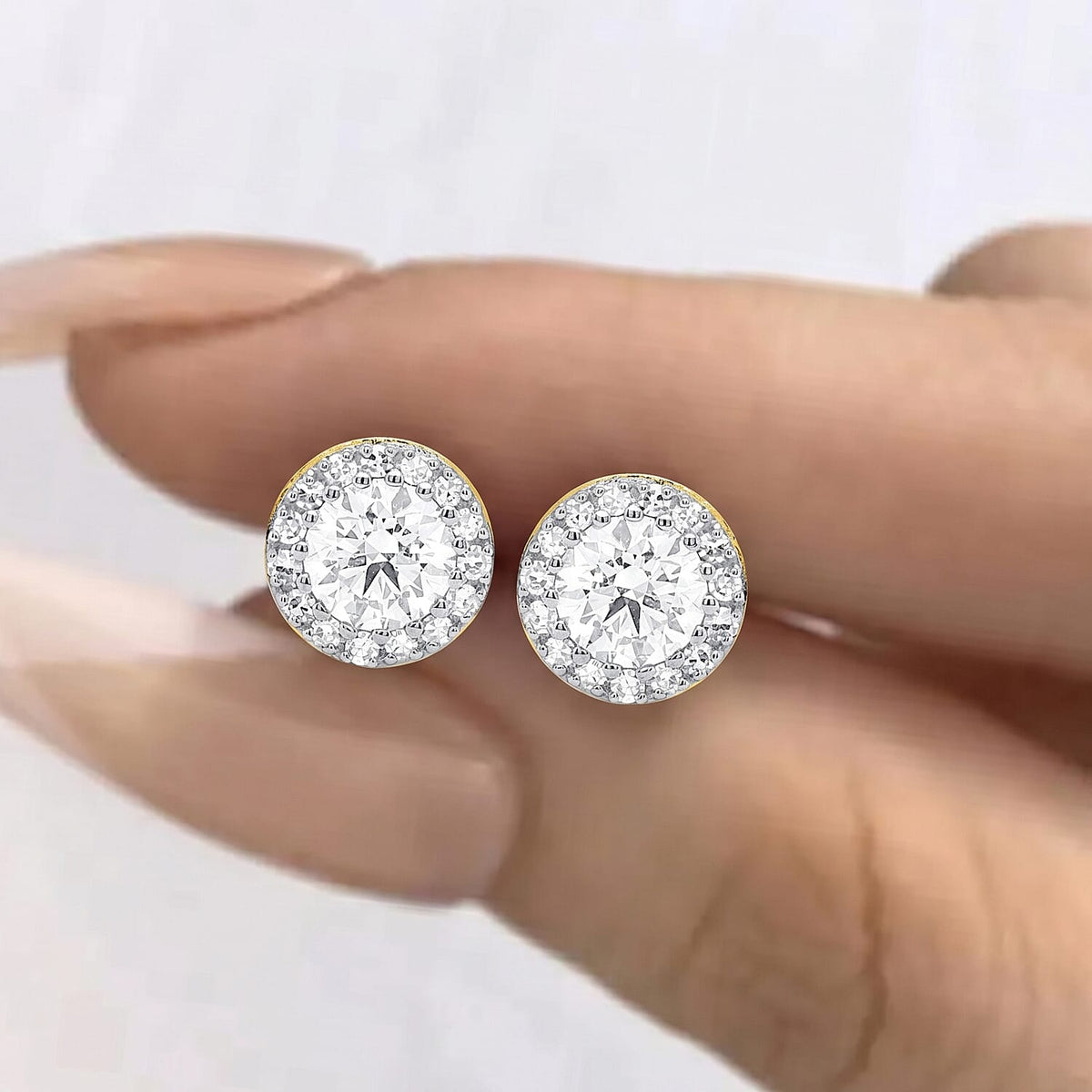 2 Ct. Lab Grown Diamond VS G-H Halo Earring with Push Back in 14K Yellow Gold 8377002 3
