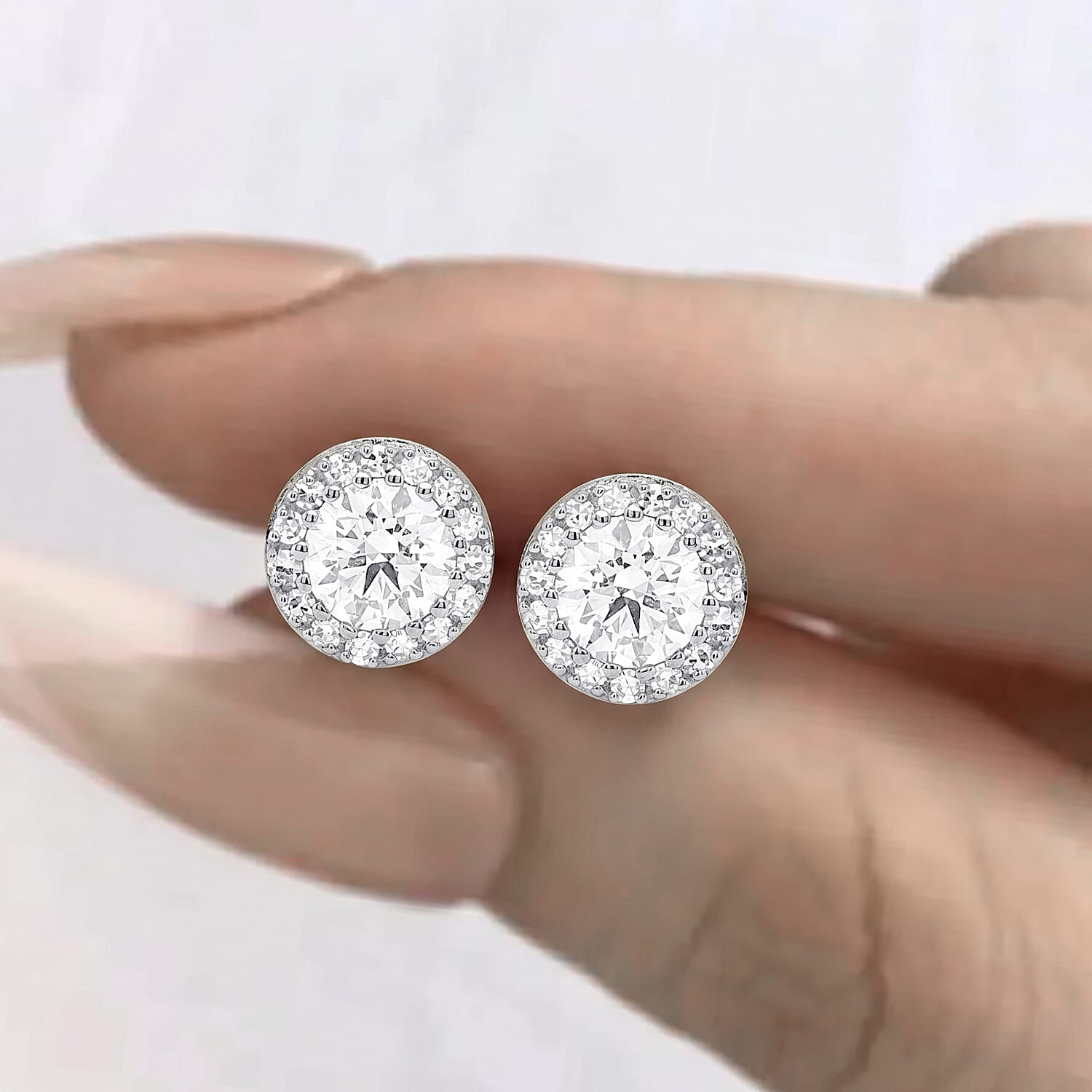 LUXURIANT 2 Ct. Lab Grown Diamond Halo Earring with Push Back in 14K White Gold (SI-GH) 8377006 3