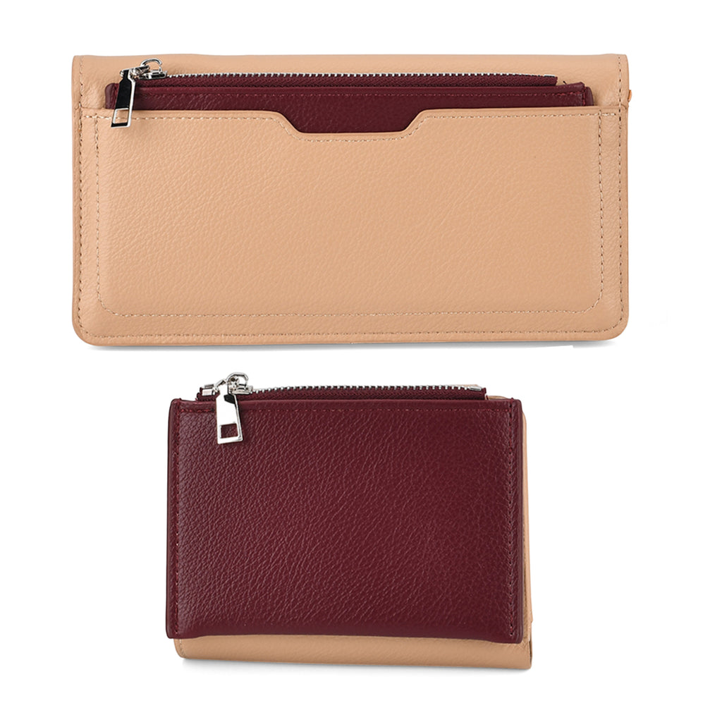 La Marey - Set of 2 RFID Blocking Wallet & Card Holder - Khaki & Burgundy_8377008