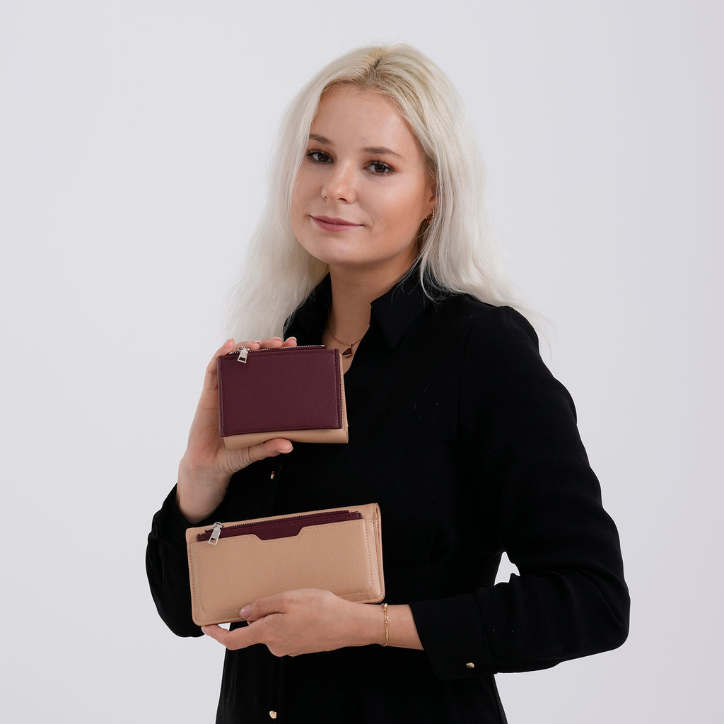 La Marey - Set of 2 RFID Blocking Wallet & Card Holder - Khaki & Burgundy_8377008_2