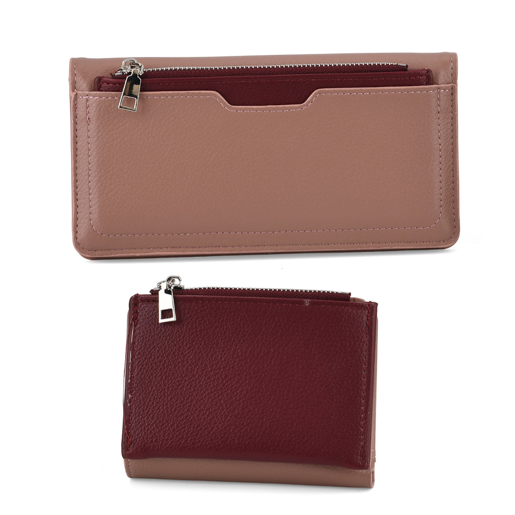La Marey - Set of 2 RFID Blocking Wallet & Card Holder - Mauve & Burgundy_8377011