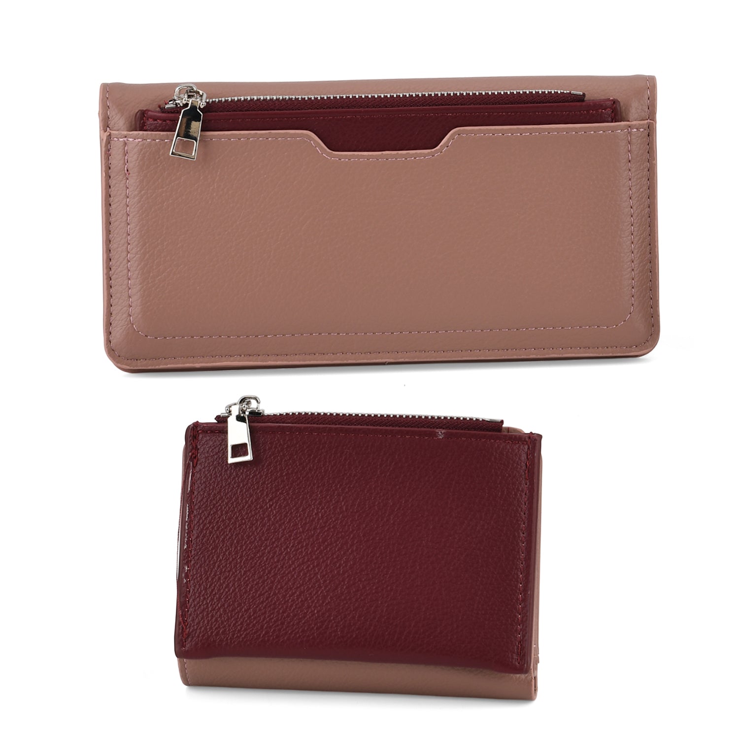 La Marey - Set of 2 RFID Blocking Wallet &amp; Card Holder - Mauve &amp; Burgundy 8377011 0