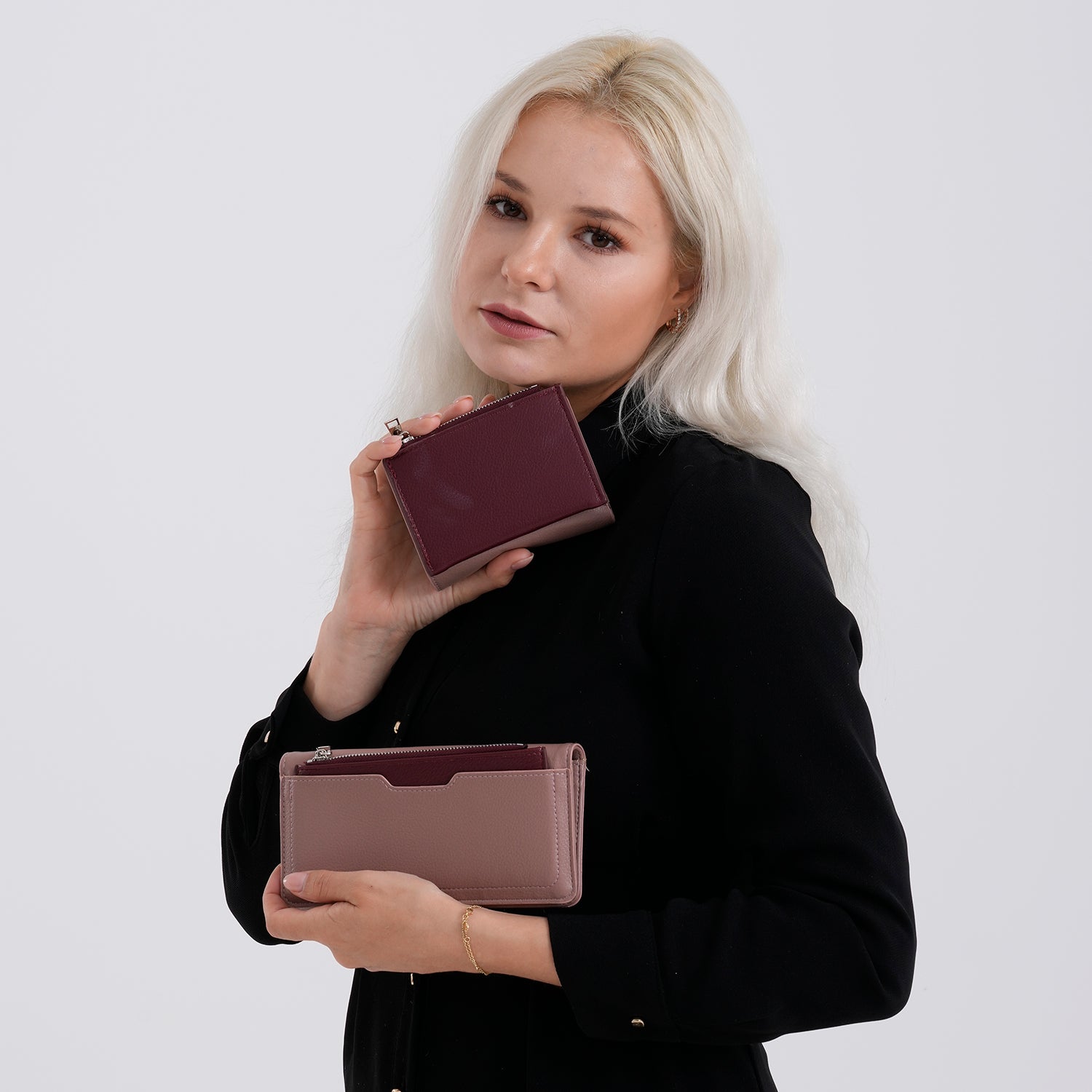 La Marey - Set of 2 RFID Blocking Wallet &amp; Card Holder - Mauve &amp; Burgundy 8377011 2